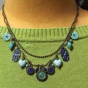 OHQ cute two strand aqua and silver necklace